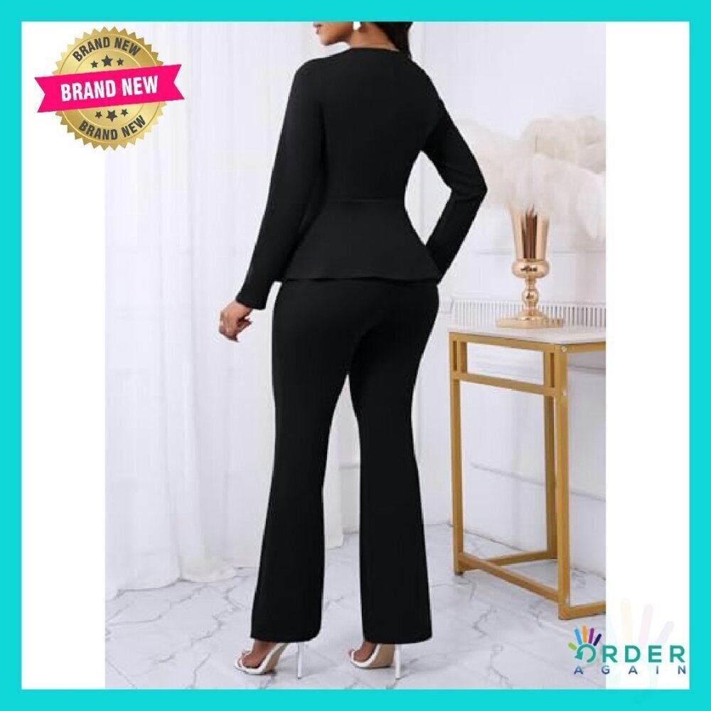 Two Piece Pantsuit Set Long Sleeve Blazer Flare Pant Office Work Formal Wear - Picture 5 of 8